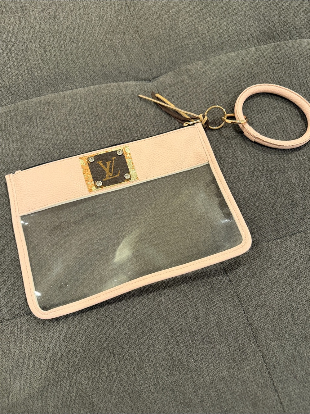 LV patch Pink Clear Wristlet Clutch